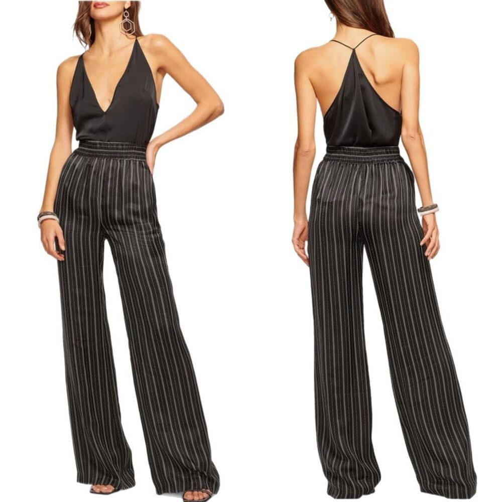 Nwt Ramy Brook Anahi Wide-Leg Striped Pants With Black And White Dash Stripes Si